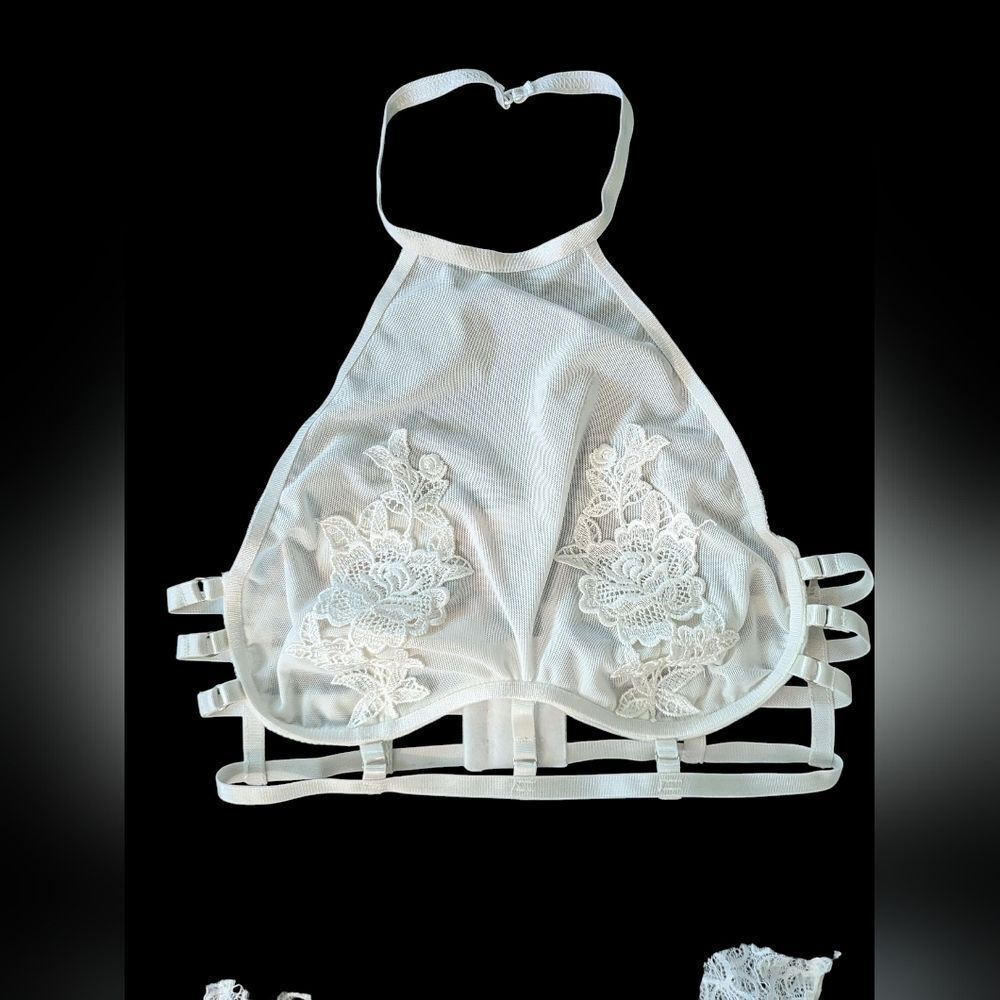 Naked Wardrobe White Lace Lingerie Set With Halter Top And Matching Bottoms Nwt - Picture 3 of 6